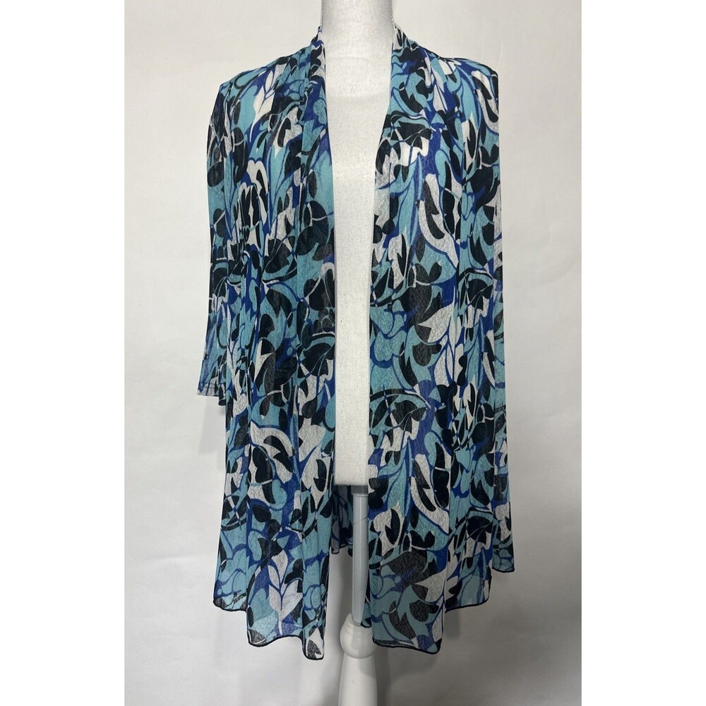 Creation Cardigan Duster Kimono Womens Sm Open Front Sheer Lightweight Mesh Blue